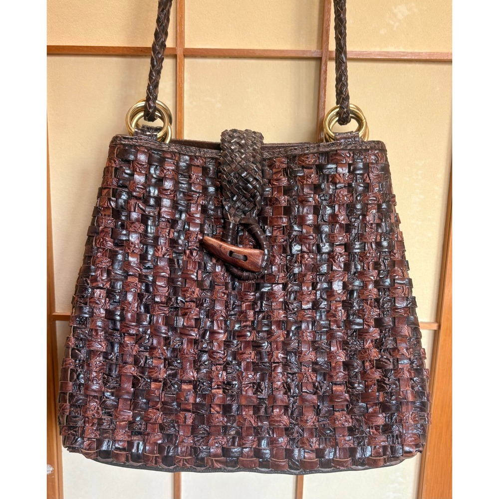 Bags By Marlo Vintage Woven Leather Shoulder Bag Brown